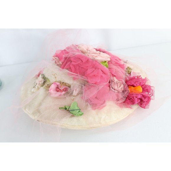 Vintage 20s 30s Flapper Girl Roaring 20s Distressed Flower Lace Fishnet Hat 21\